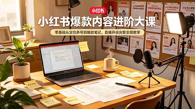 小红书爆款内容进阶大课，零基础从定位养号到爆款笔记，直播开店完整变现教学 - 项目资源网