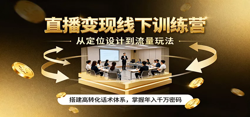 直播变现线下训练营，从定位设计到流量玩法，搭建高转化话术体系，掌握年入千万密码 - 项目资源网