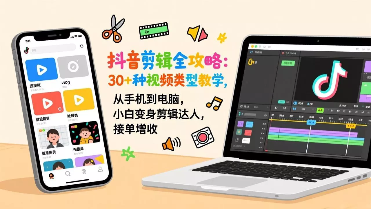 抖音剪辑全攻略:30+种视频类型教学,从手机到电脑,小白变身剪辑达人,接单增收 抖音剪辑全攻略:30+种视频类型教学,从手机到电脑,小白变身剪辑达人,接单增收