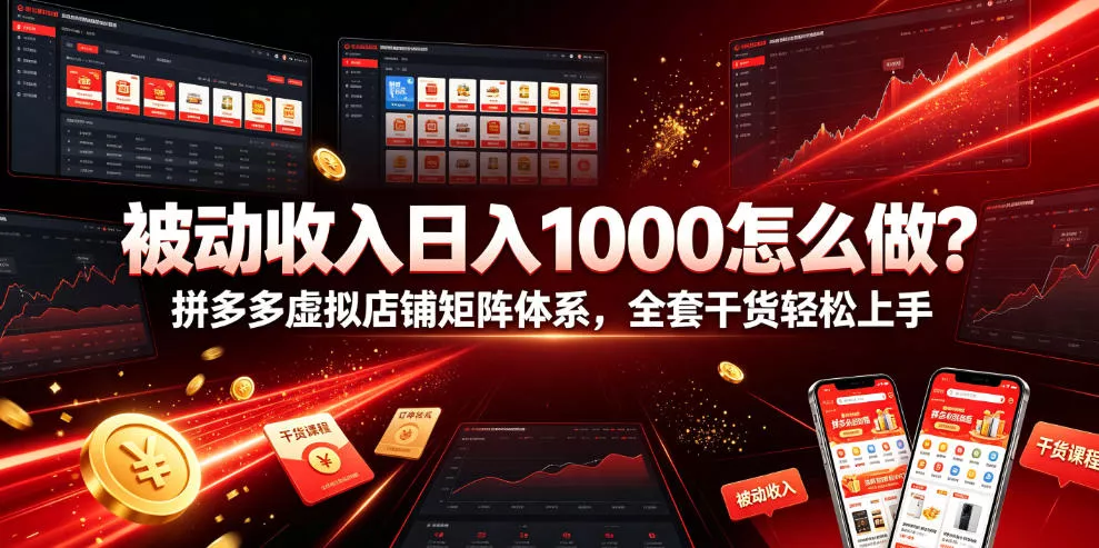 被动收入日入1000怎么做？拼多多虚拟店铺矩阵体系，全套干货轻松上手【揭秘】 - 项目资源网