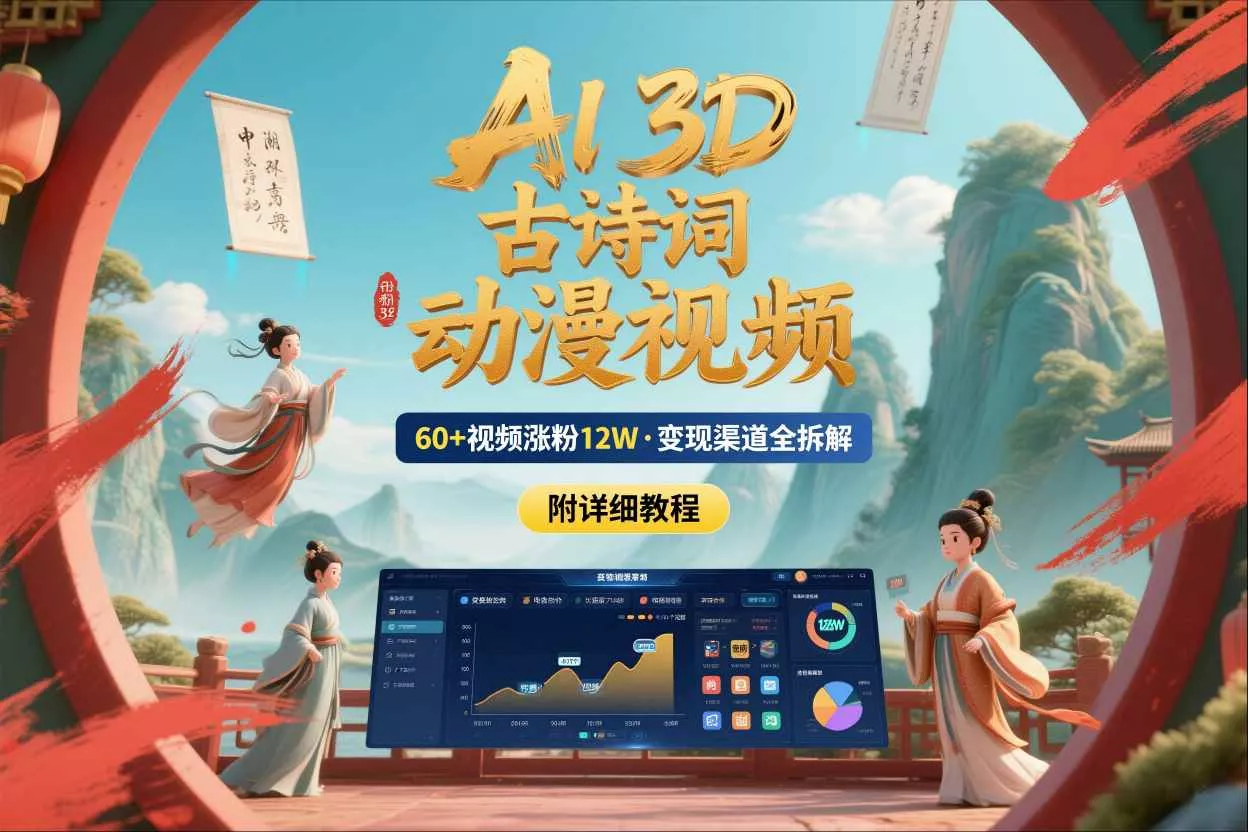 AI制作3D古诗词动漫视频，60多个视频涨粉12W，多个变现渠道拆解【附详细教程】 - 项目资源网
