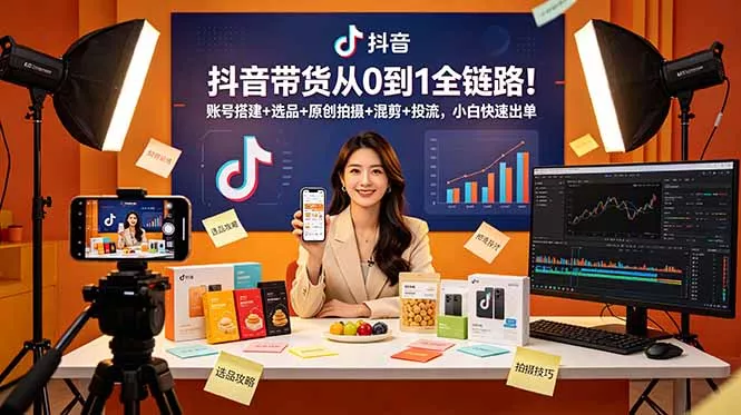抖音带货从0到1全链路!账号搭建+选品+原创拍摄+混剪+投流,小白快速出单 抖音带货从0到1全链路!账号搭建+选品+原创拍摄+混剪+投流,小白快速出单