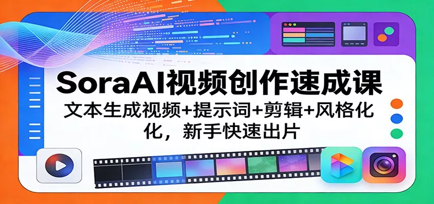 SoraAI视频创作速成课：文本生成视频+提示词+剪辑+风格化，新手快速出片 - 项目资源网