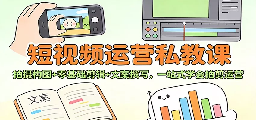 短视频运营私教课：拍摄构图+零基础剪辑 +文案撰写，一站式学会拍剪运营 - 项目资源网