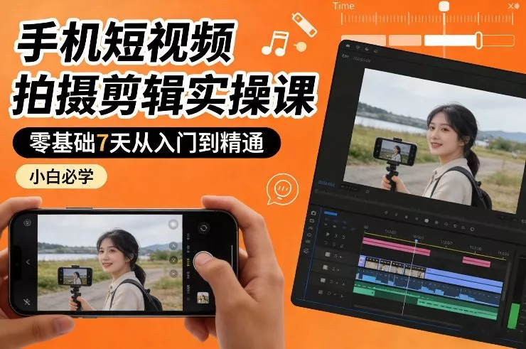 手机短视频拍摄剪辑实操课，零基础7天从入门到精通，小白必学 - 项目资源网