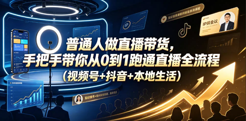 普通人做直播带货,手把手带你从0到1跑通直播全流程(视频号+抖音+本地生活) 普通人做直播带货,手把手带你从0到1跑通直播全流程(视频号+抖音+本地生活)