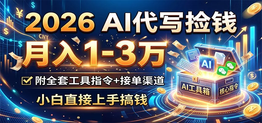 2026 AI代写捡钱，月入1-3万，附全套工具指令+接单渠道，小白直接上手搞钱 - 项目资源网