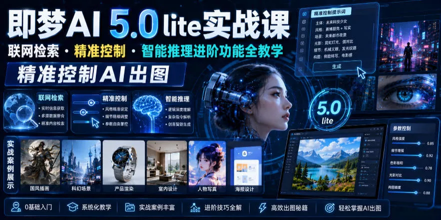 即梦AI 5.0 lite实战课，联网检索・精准控制・智能推理进阶功能全教学，精准控制AI出图 - 项目资源网