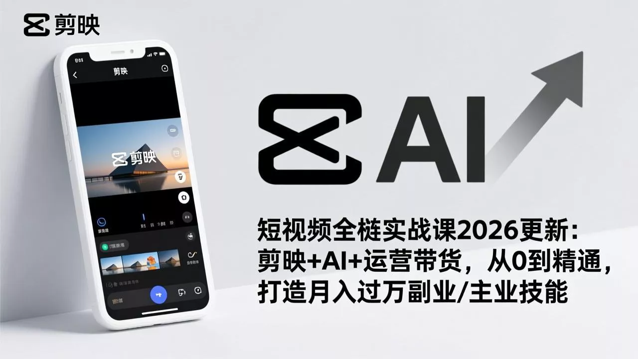短视频全栈实战课2026更新:剪映+AI+运营带货,从0到精通,打造月入过万副业/主业技能 短视频全栈实战课2026更新:剪映+AI+运营带货,从0到精通,打造月入过万副业/主业技能