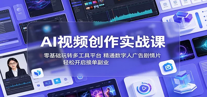 AI视频创作实战课：零基础玩转多工具平台，精通数字人广告、剧情片，轻松开启接单副业 - 项目资源网