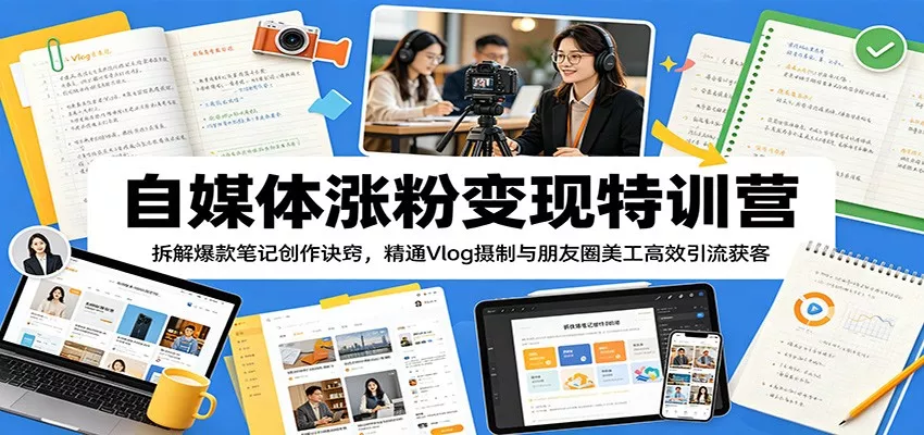 自媒体涨粉变现特训营：拆解爆款笔记创作诀窍，精通Vlog摄制与朋友圈美工高效引流获客 - 项目资源网