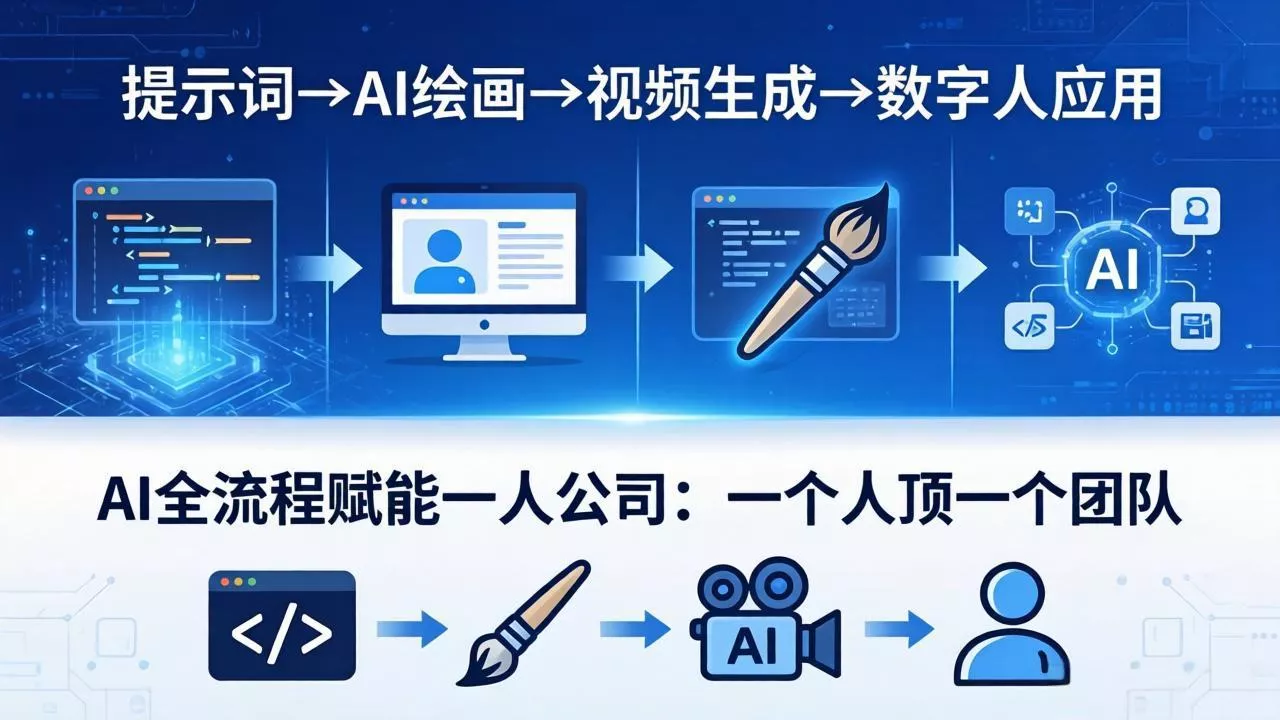 AI全流程赋能一人公司:提示词、绘画、视频、数字人、编程,一个人顶一个团队 AI全流程赋能一人公司:提示词、绘画、视频、数字人、编程,一个人顶一个团队