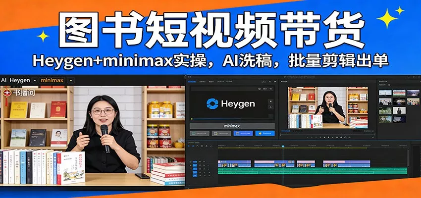 图书短视频带货：Heygen+minimax实操，AI洗稿 ，批量剪辑出单 - 项目资源网