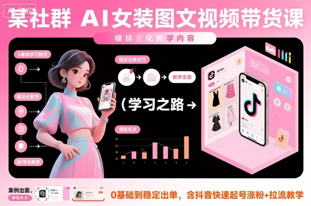 某社群AI女装图文视频带货课，教学全面，0基础到稳定出单，含抖音快速起号涨粉+拉流教学 - 项目资源网