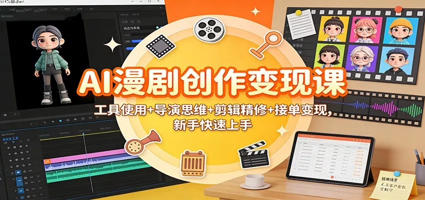 AI漫剧创作变现课：工具使用+导演思维+剪辑精修+接单变现，新手快速上手 - 项目资源网
