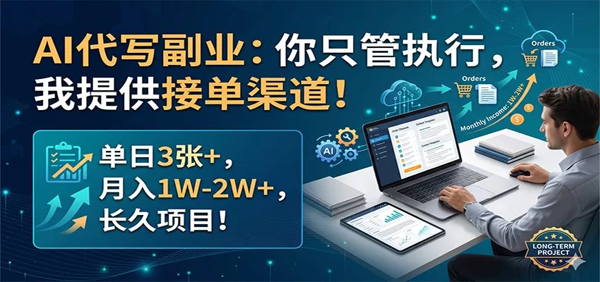 AI代写副业:你只管执行,我提供接单渠道!单日3张+,月入1W-2W+,长久项目 AI代写副业:你只管执行,我提供接单渠道!单日3张+,月入1W-2W+,长久项目