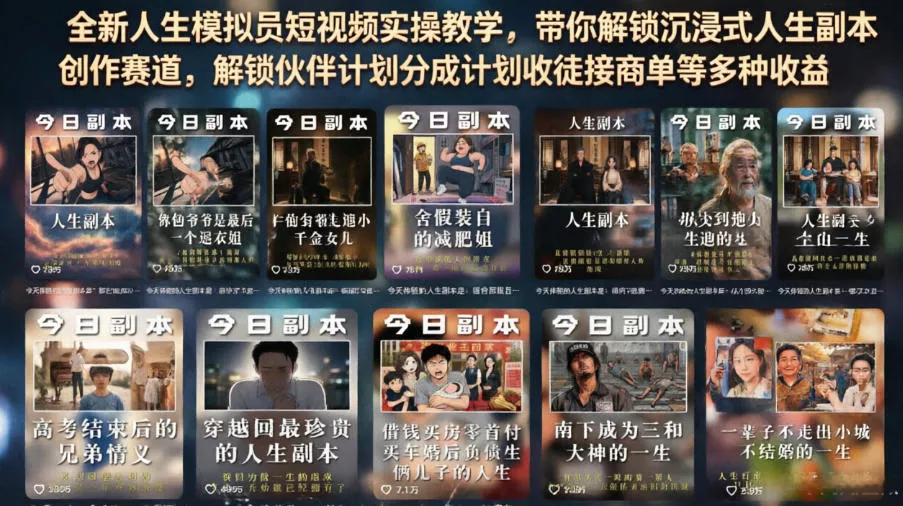 全新人生模拟员短视频实操教学,带你解锁沉浸式人生副本创作赛道,解锁伙伴计划分成计划收徒接商单等多种收益 全新人生模拟员短视频实操教学,带你解锁沉浸式人生副本创作赛道,解锁伙伴计划分成计划收徒接商单等多种收益