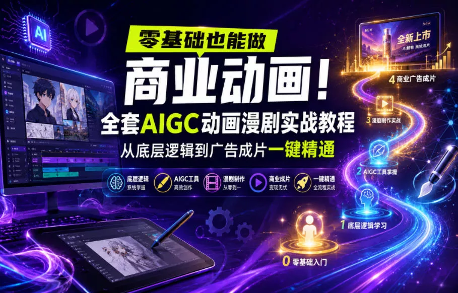 零基础也能做商业动画!全套AIGC动画漫剧实战教程,从底层逻辑到广告成片一键精通 零基础也能做商业动画!全套AIGC动画漫剧实战教程,从底层逻辑到广告成片一键精通