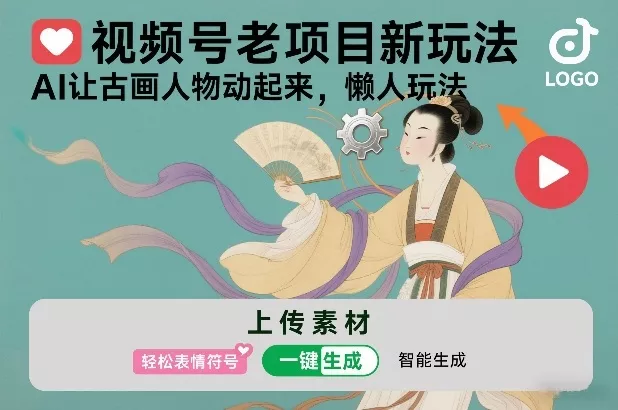 视频号老项目新玩法，AI让古画人物动起来，懒人玩法，附详细教程 - 项目资源网