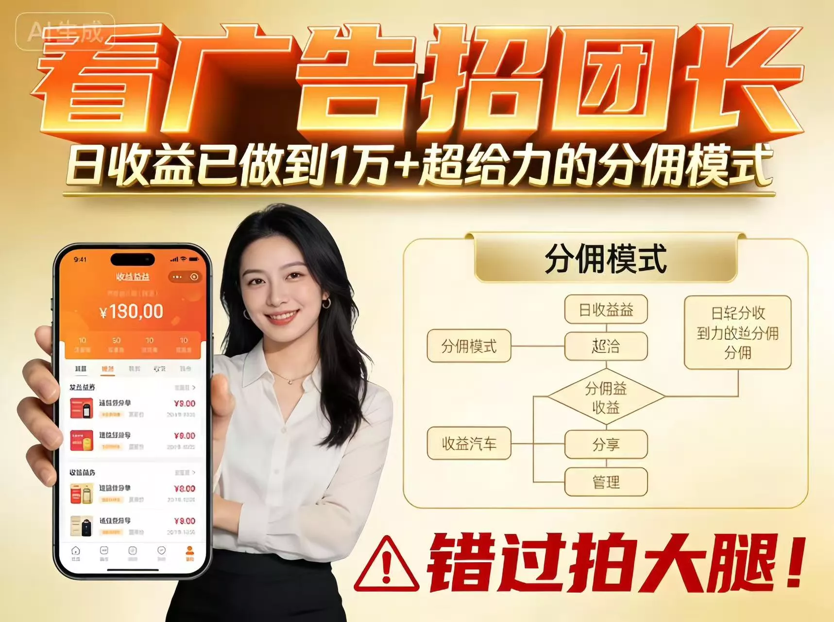 看广告招团长，团队收益已做到日入1万，分佣模式超给力，错过拍大腿 - 项目资源网