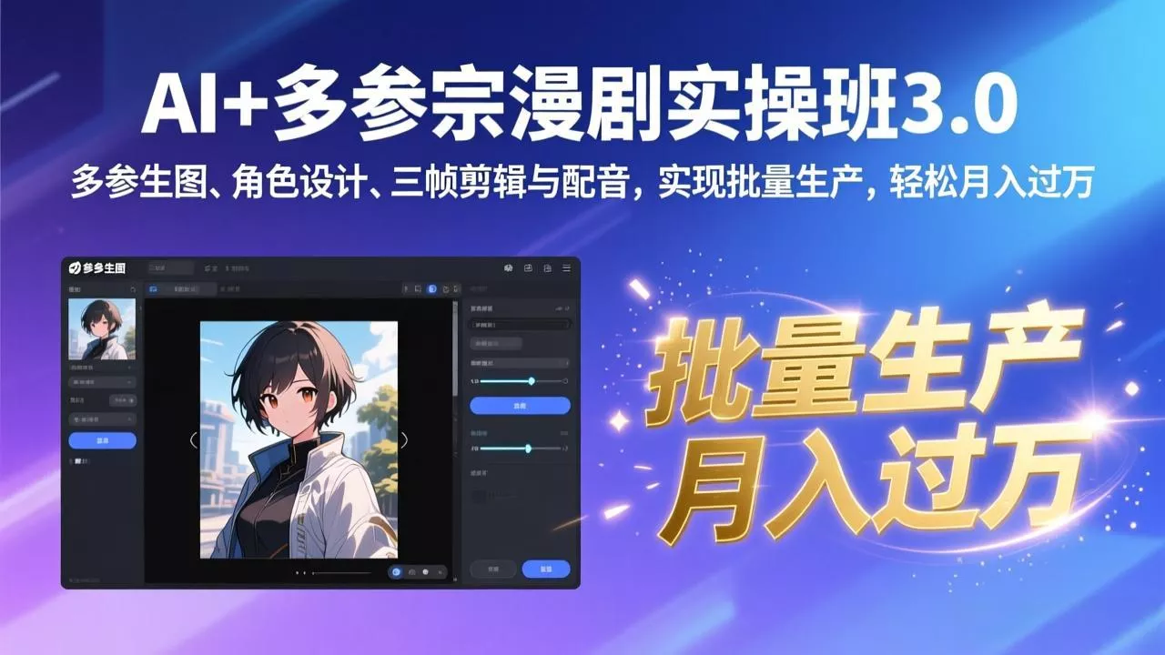 AI+多参宗漫剧实操班3.0:多参生图、角色设计、三帧剪辑与配音,实现批量生产,轻松月入过万 AI+多参宗漫剧实操班3.0:多参生图、角色设计、三帧剪辑与配音,实现批量生产,轻松月入过万