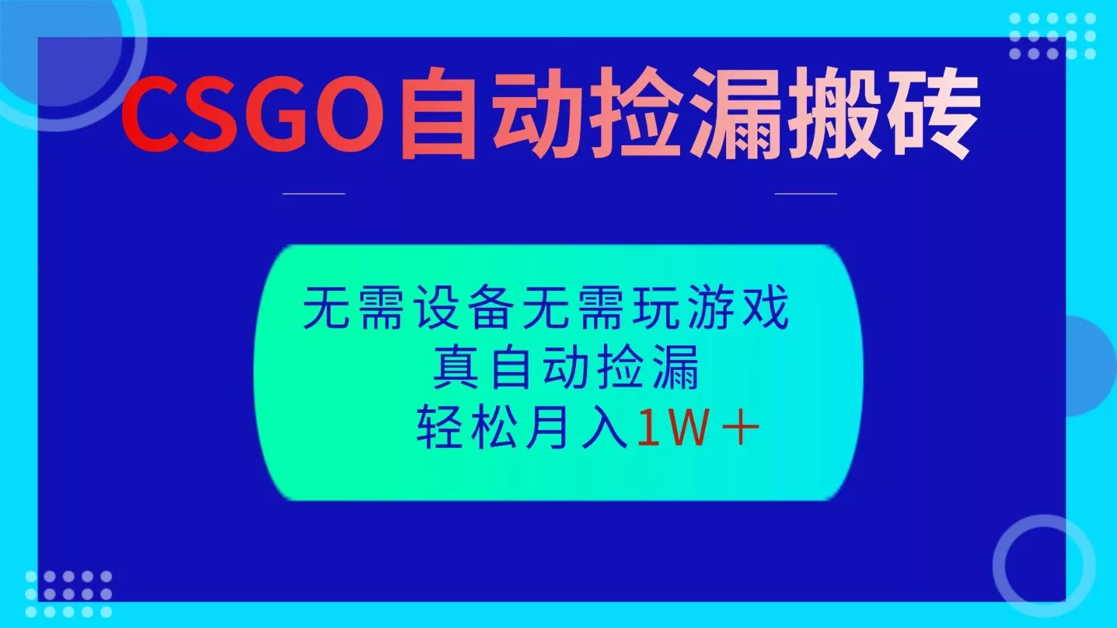 CSGO自动捡漏搬砖，当天操作当天见结果，无需了解游戏，包教包会包落地 - 项目资源网