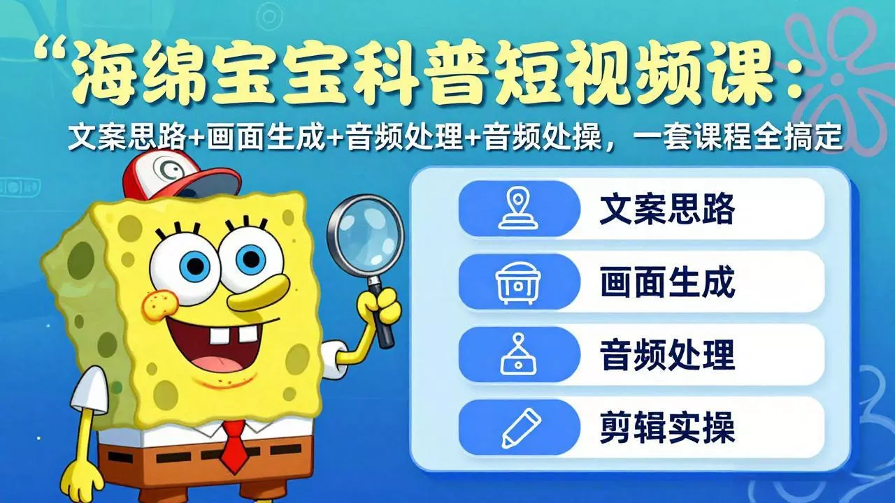 海绵宝宝科普短视频课:文案思路+画面生成+音频处理+剪辑实操,一套课程全搞定 海绵宝宝科普短视频课:文案思路+画面生成+音频处理+剪辑实操,一套课程全搞定