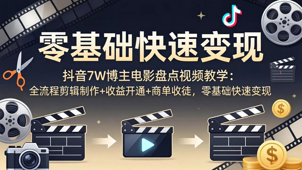 抖音7W博主电影盘点视频教学:全流程剪辑制作+收益开通+商单收徒,零基础快速变现 抖音7W博主电影盘点视频教学:全流程剪辑制作+收益开通+商单收徒,零基础快速变现