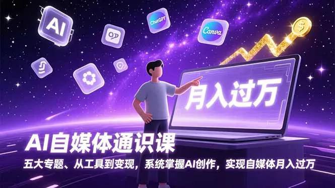 AI自媒体通识课,五大专题、从工具到变现,系统掌握AI创作,实现自媒体月入过万 AI自媒体通识课,五大专题、从工具到变现,系统掌握AI创作,实现自媒体月入过万