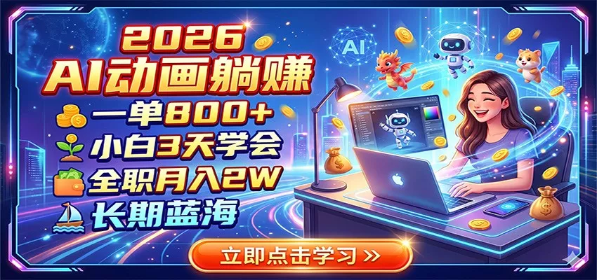 2026 AI动画躺赚：一单800+，小白3天学会，全职月入2W，长期蓝海 - 项目资源网
