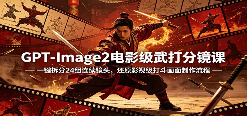 GPT-Image2电影级武打分镜课:一键拆分24组连续镜头,还原影视级打斗画面制作流程 - 项目资源网