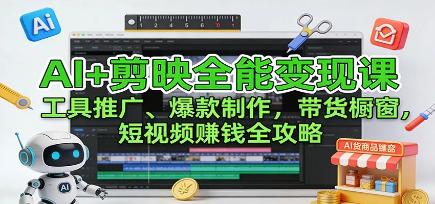 AI+剪映全能变现课：工具推广、爆款制作、带货橱窗，短视频赚钱全攻略 - 项目资源网