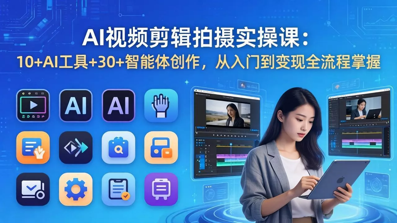 AI 视频剪辑拍摄实操课:10+AI工具+30+智能体创作,从入门到变现全流程掌握 AI 视频剪辑拍摄实操课:10+AI工具+30+智能体创作,从入门到变现全流程掌握