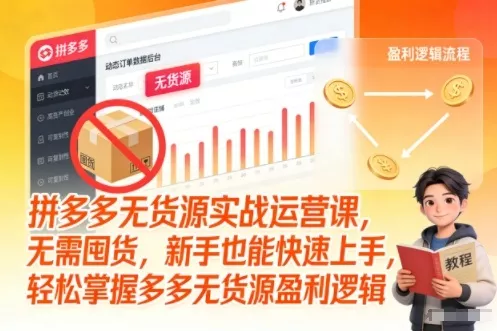 拼多多无货源实战运营课，无需囤货，新手也能快速上手，轻松掌握多多无货源盈利逻辑 - 项目资源网