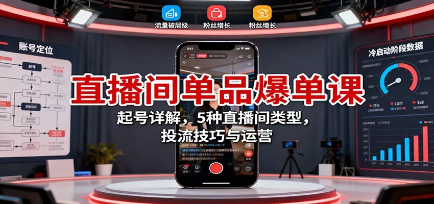直播间单品爆单课：起号详解，5种直播间类型，投流技巧与运营 - 项目资源网