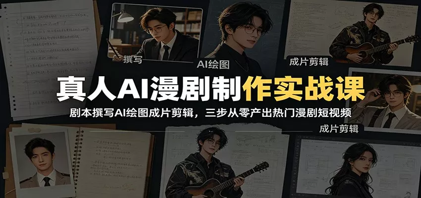 真人AI漫剧制作实战课：剧本撰写AI绘图成片剪辑，三步从零产出热门漫剧短视频 - 项目资源网