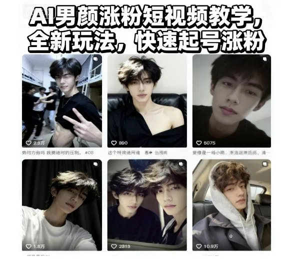 AI男颜涨粉短视频教学，全新玩法，快速起号涨粉 - 项目资源网