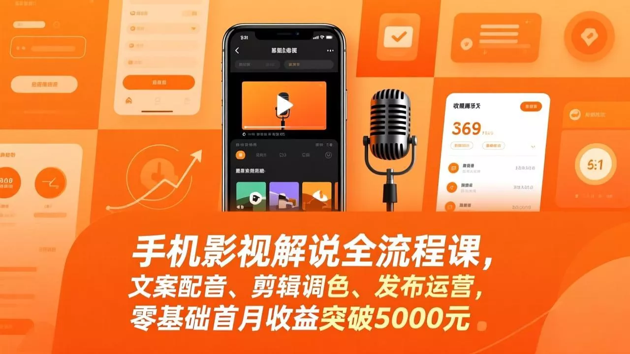 手机影视解说全流程课,文案配音、剪辑调色、发布运营,零基础首月收益突破5000元 手机影视解说全流程课,文案配音、剪辑调色、发布运营,零基础首月收益突破5000元
